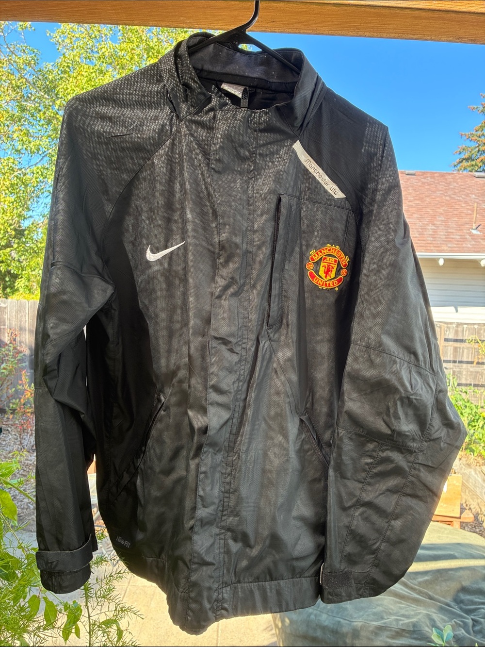 Nike Black Men's Manchester United Windbreaker Jacket with White Swoosh, Size S